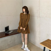 outfits Autumn and Winter Women's Skirt Vintage Floral Long Sleeve Dress Elegant Waist Slimming Small Skirt